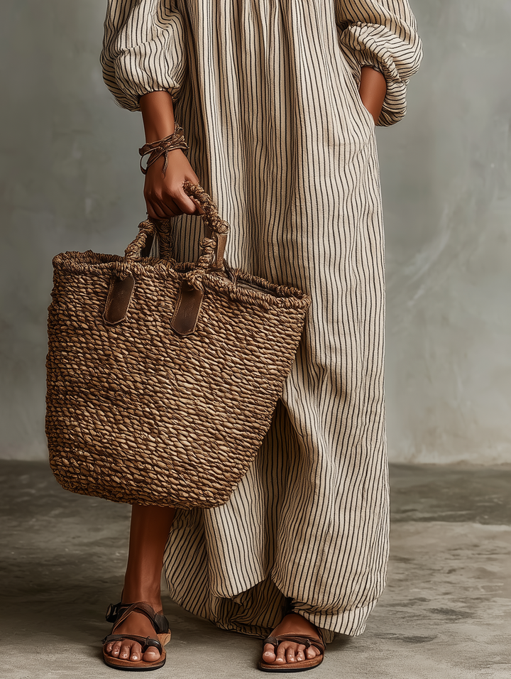 Carmen - Abito lungo in cotone e lino con spalle scoperte