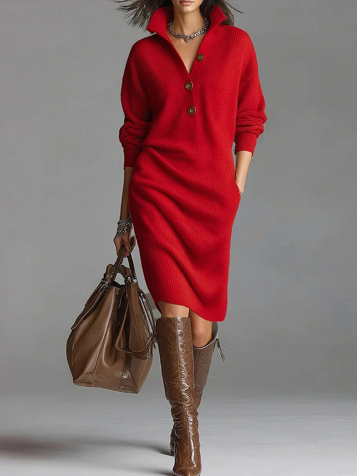 Lucia – Vestito in maglia con colletto e bottoni