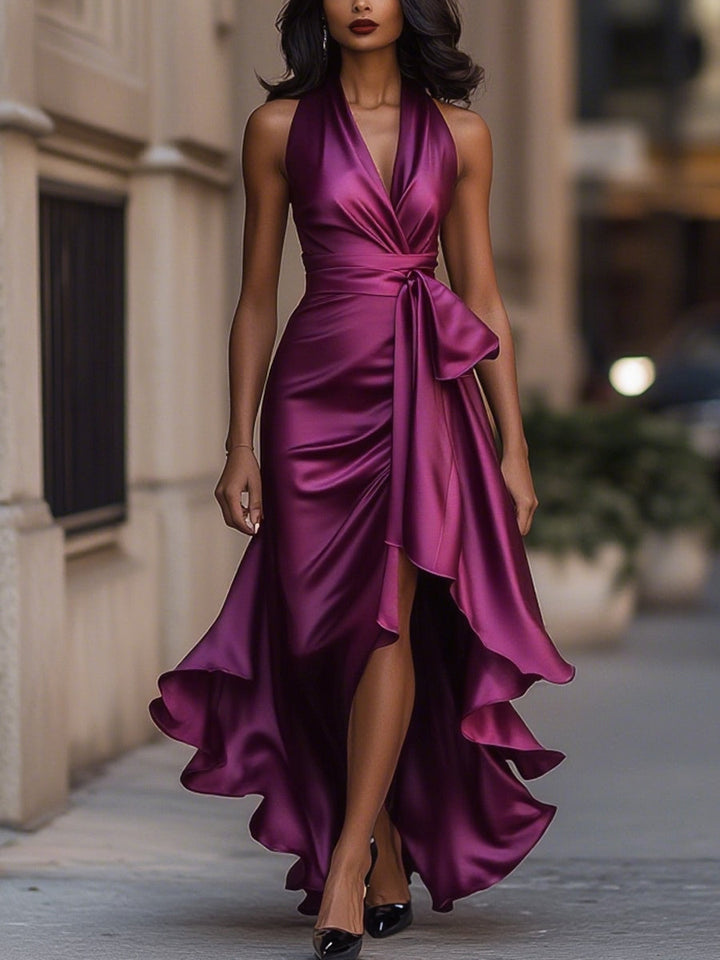 Ella – Abito ruffle in satin eleganza di mezzanotte