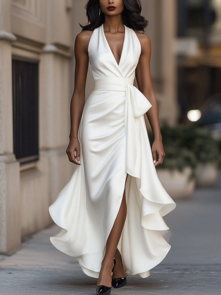 Ella – Abito ruffle in satin eleganza di mezzanotte