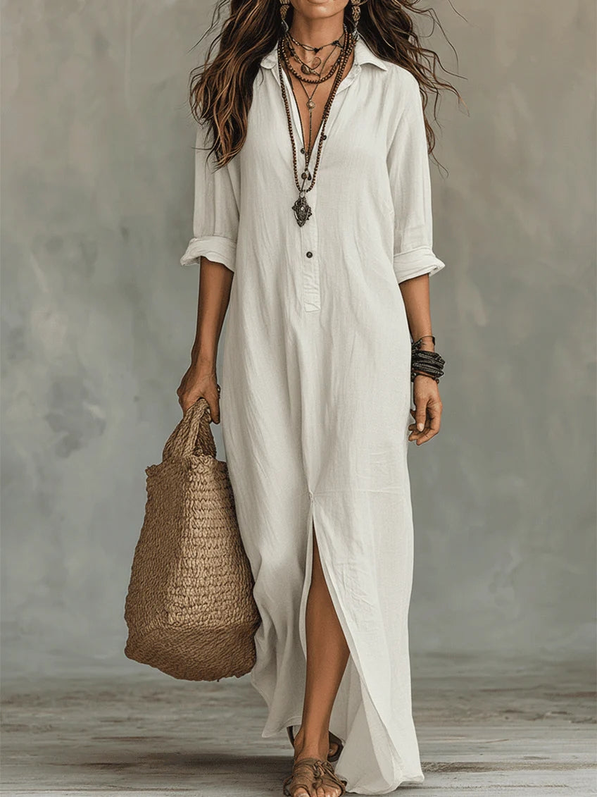Soline™ | Vestito maxi nero oversize con bottoni