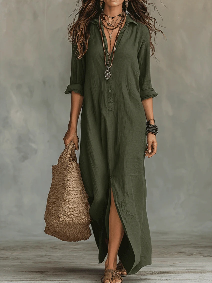 Soline™ | Vestito maxi nero oversize con bottoni
