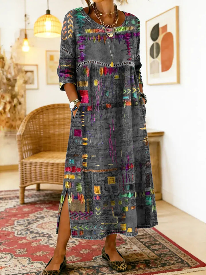 Manuela – Vestito in denim con patchwork etnico