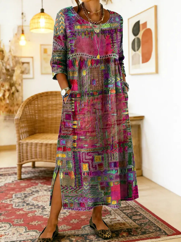 Manuela – Vestito in denim con patchwork etnico