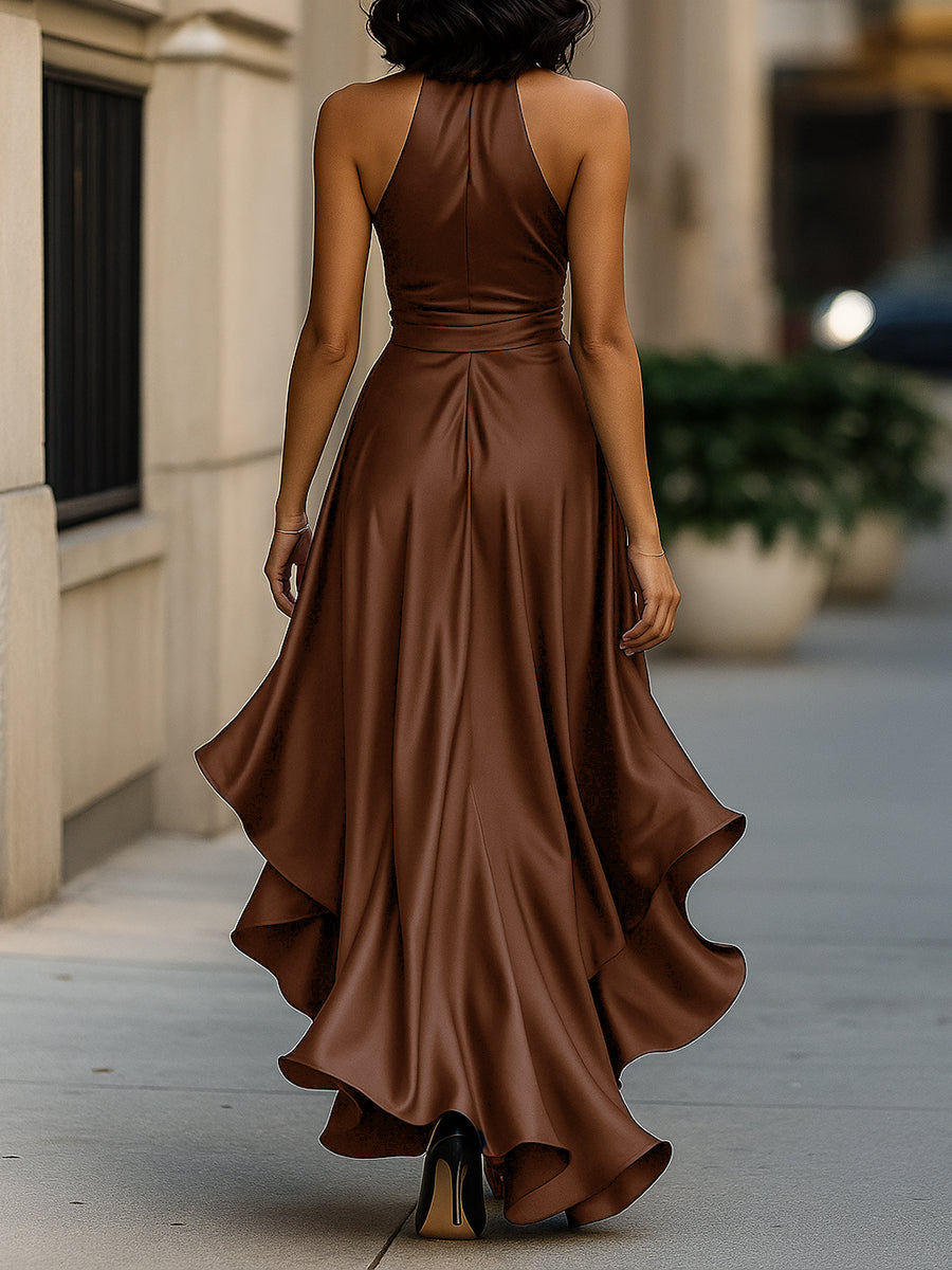 Ella – Abito ruffle in satin eleganza di mezzanotte