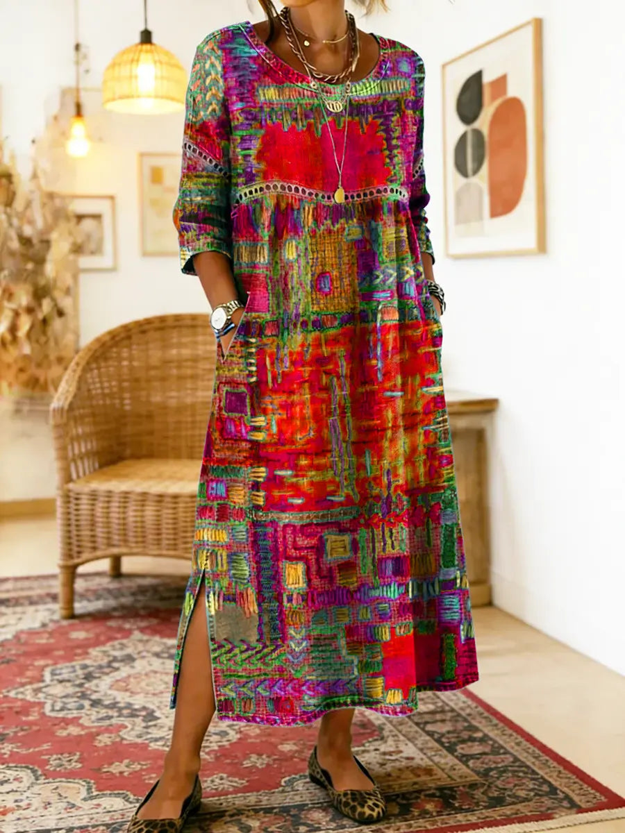 Manuela – Vestito in denim con patchwork etnico