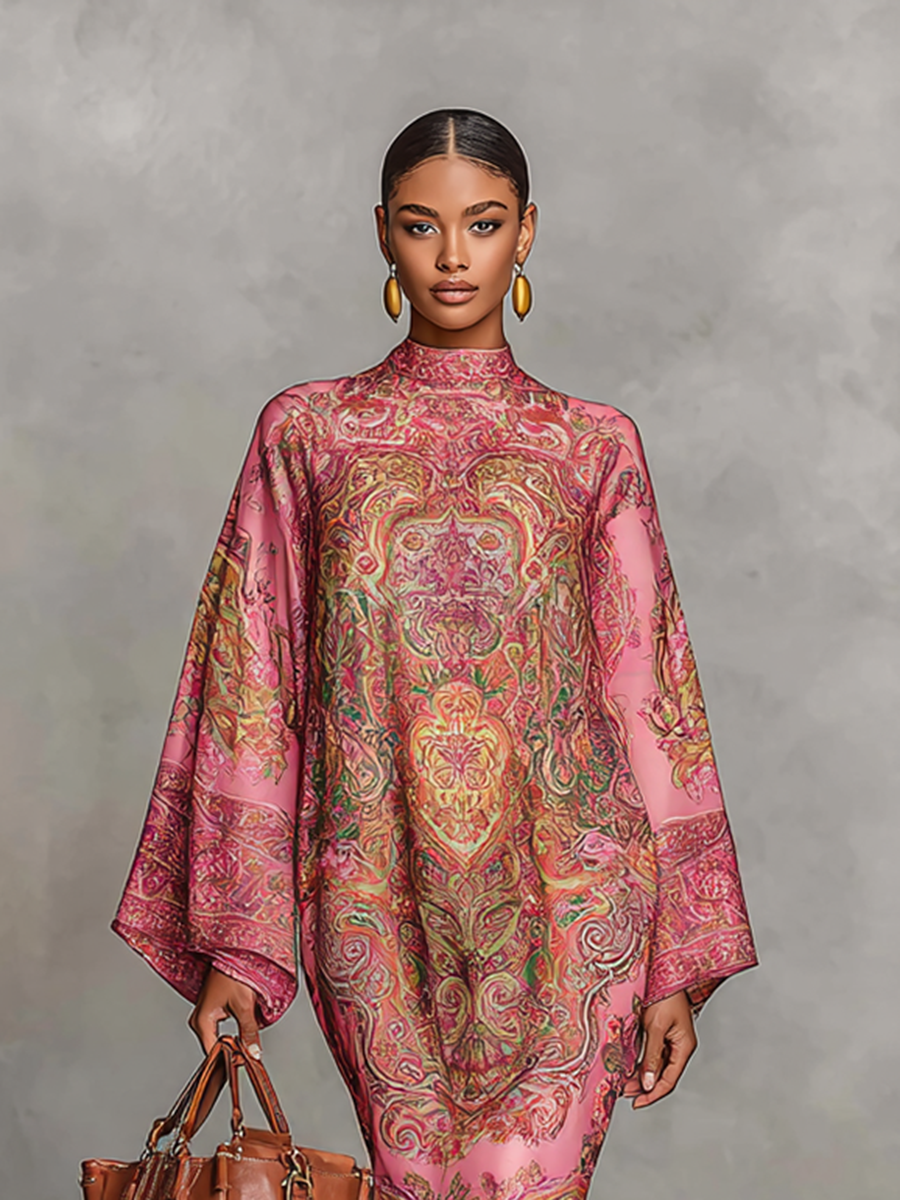 Alessandra – Abito midi loose a maniche lunghe con stampa paisley