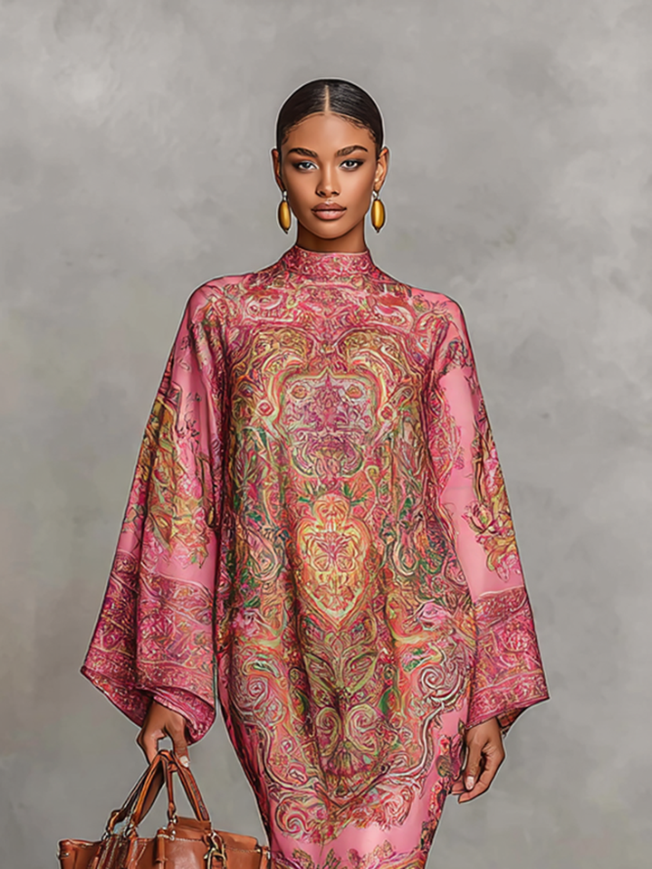 Alessandra – Abito midi loose a maniche lunghe con stampa paisley