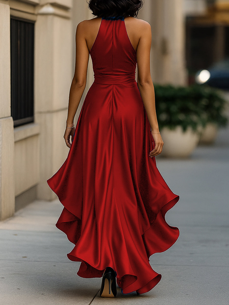 Ella – Abito ruffle in satin eleganza di mezzanotte