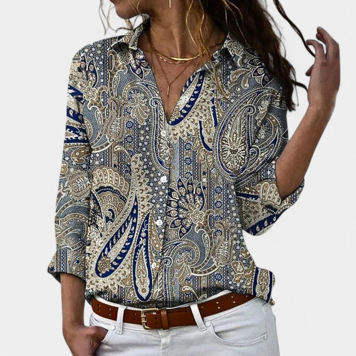 Tess – Camicetta da donna con maniche lunghe e stampa elegante