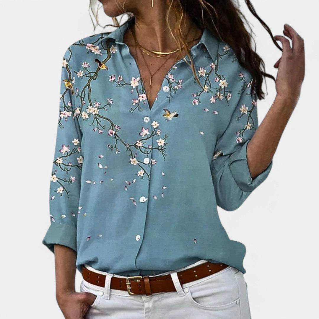 Tess – Camicetta da donna con maniche lunghe e stampa elegante