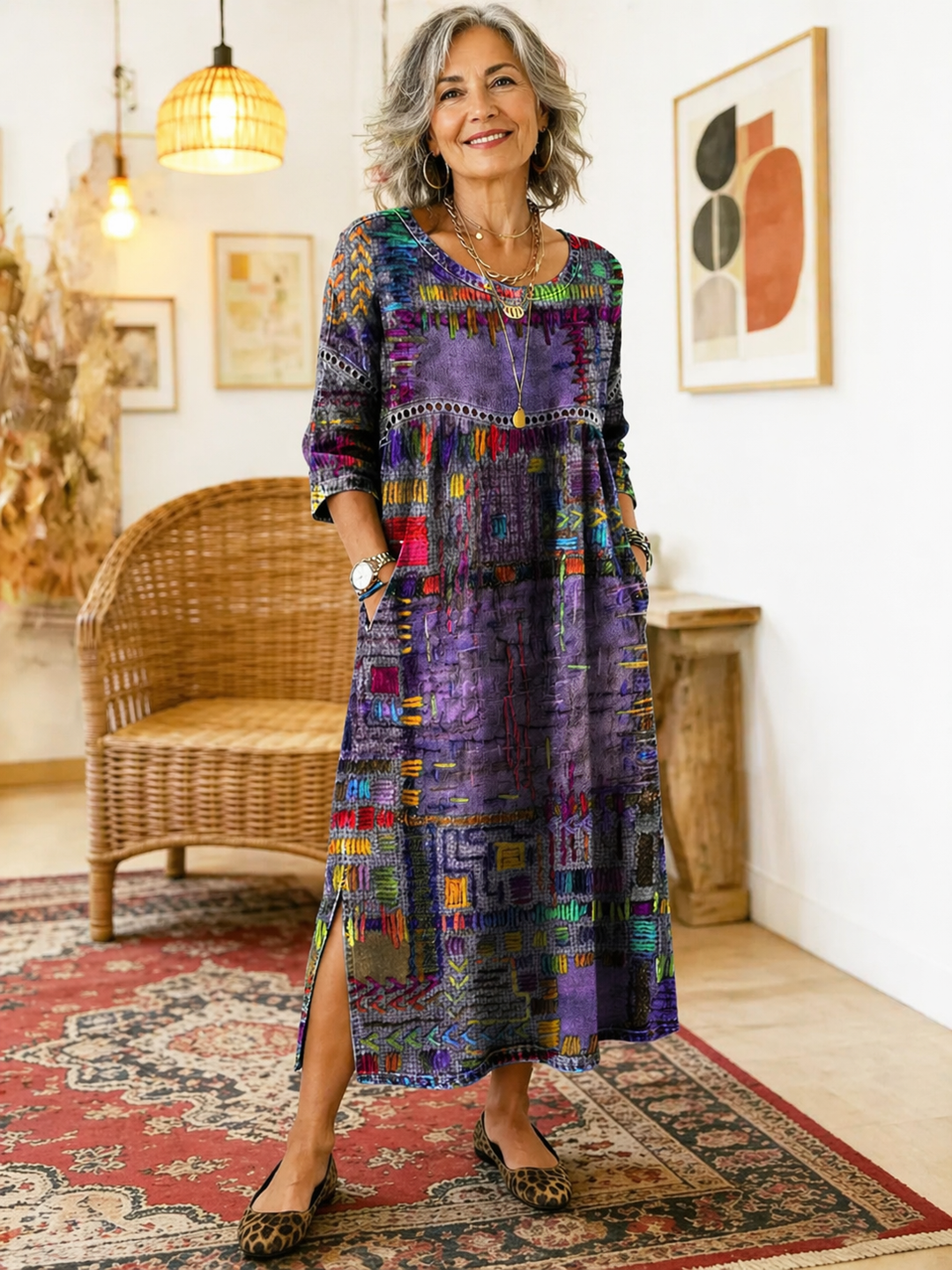 Manuela – Vestito in denim con patchwork etnico