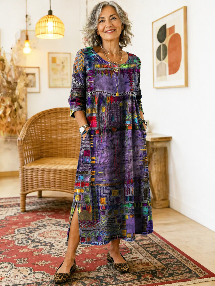 Manuela – Vestito in denim con patchwork etnico