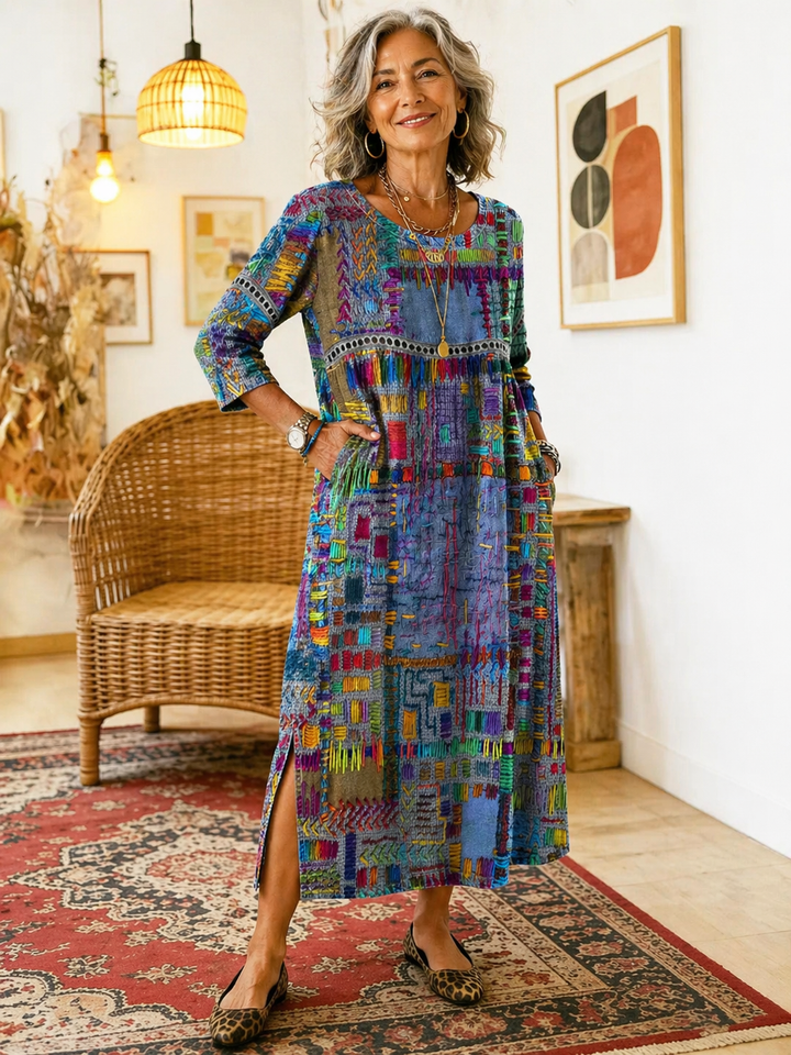 Manuela – Vestito in denim con patchwork etnico