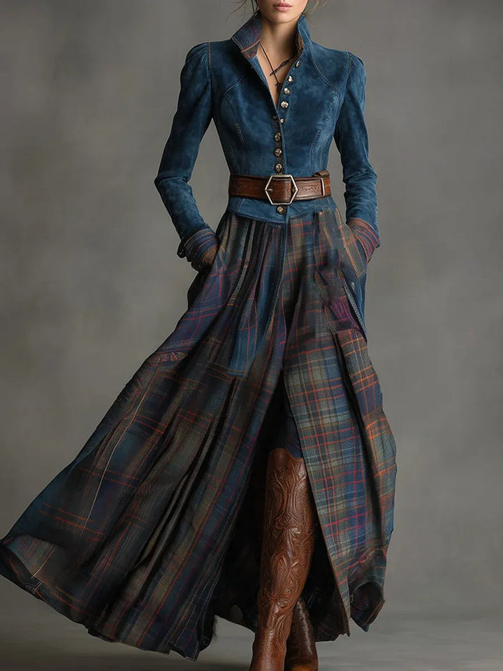 Ella – Abito maxi in camoscio blu
