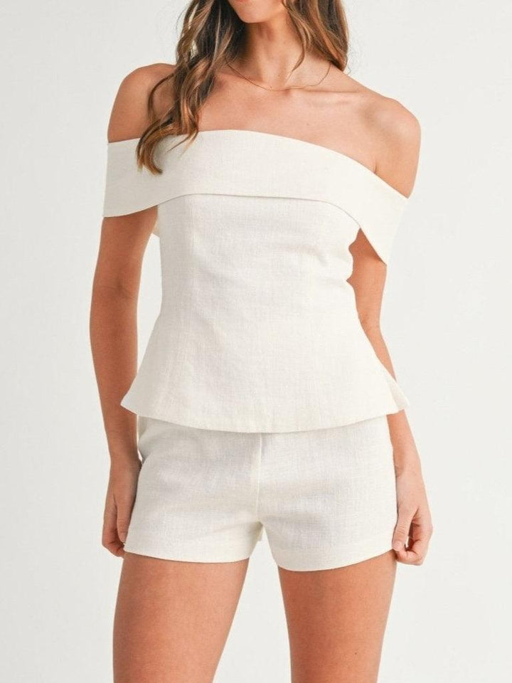 Clara – Completo due pezzi in cotone e lino bianco