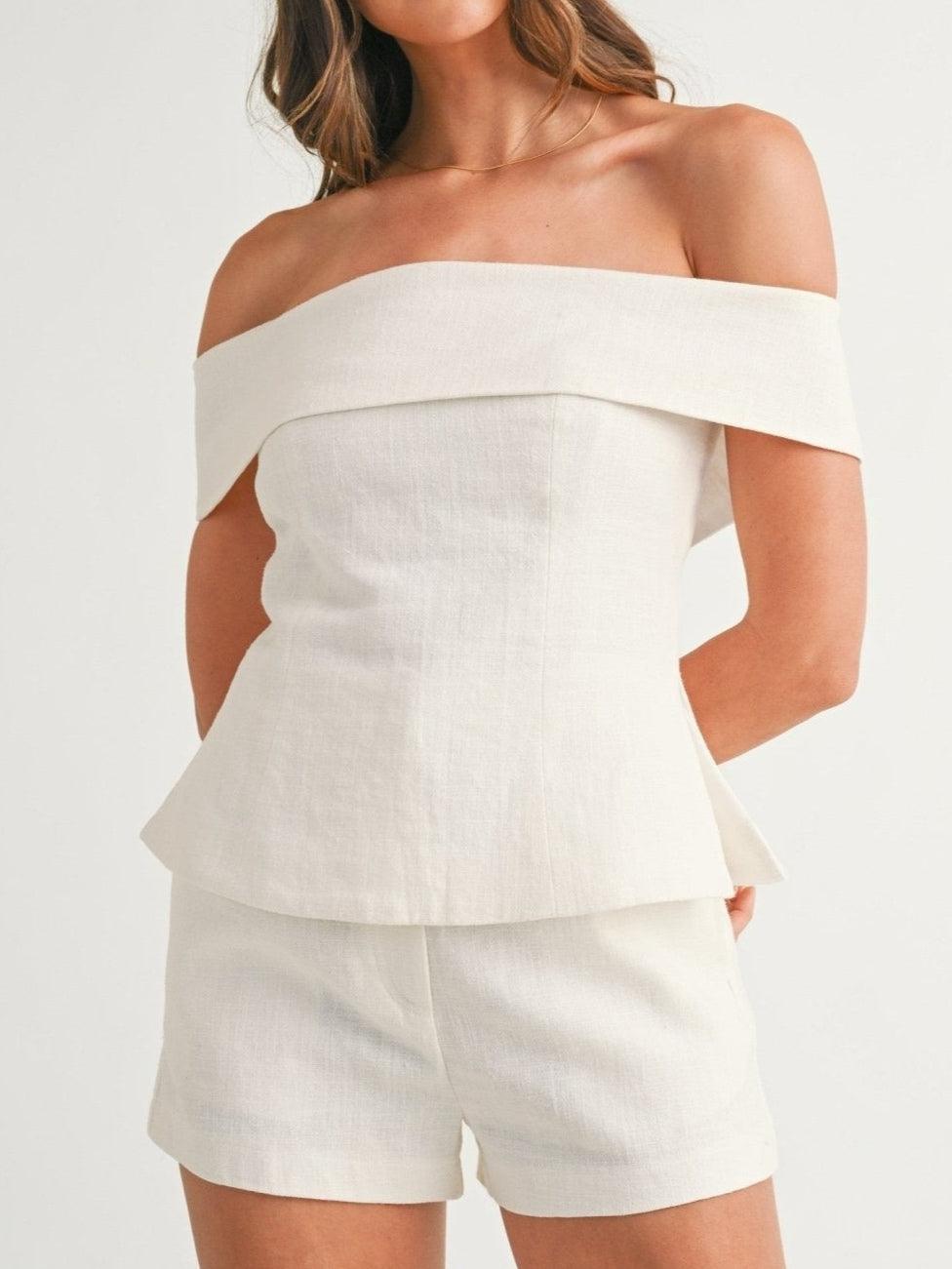 Clara – Completo due pezzi in cotone e lino bianco