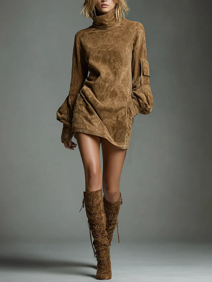 Isabella – Minidress in camoscio morbido con collo alto