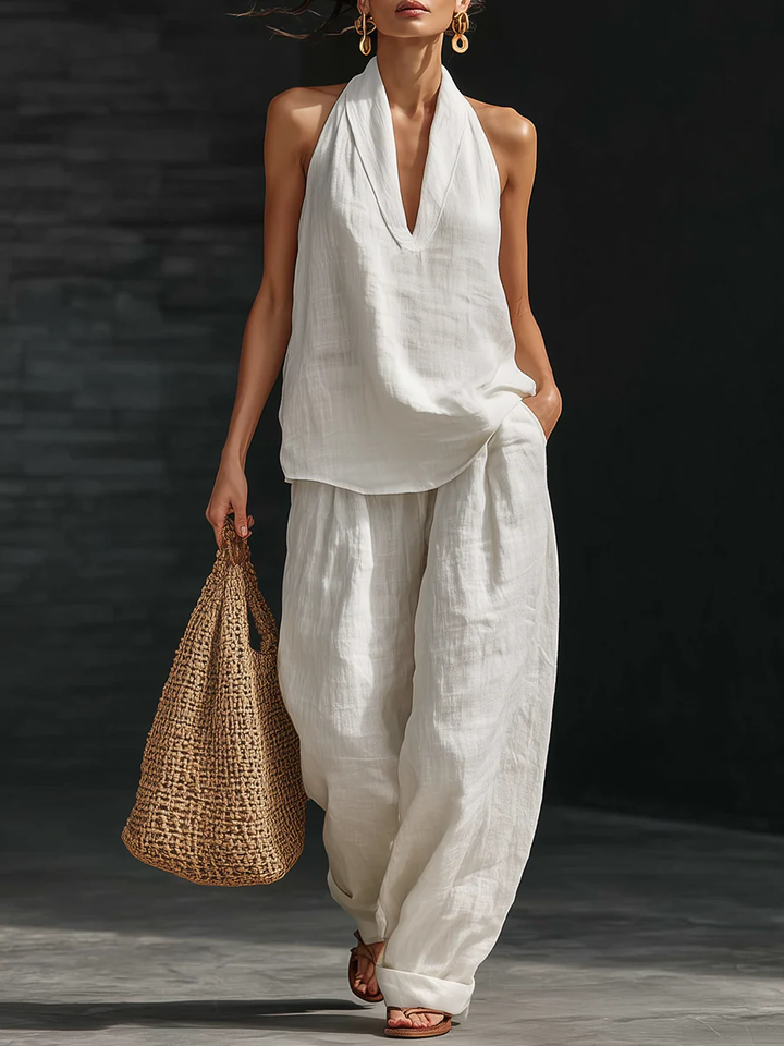 Zoë - Completo senza maniche con pantaloni a gamba larga