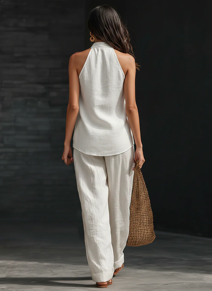 Zoë - Completo senza maniche con pantaloni a gamba larga