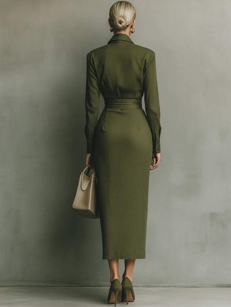 Eleonora – Abito maxi in cotone verde militare