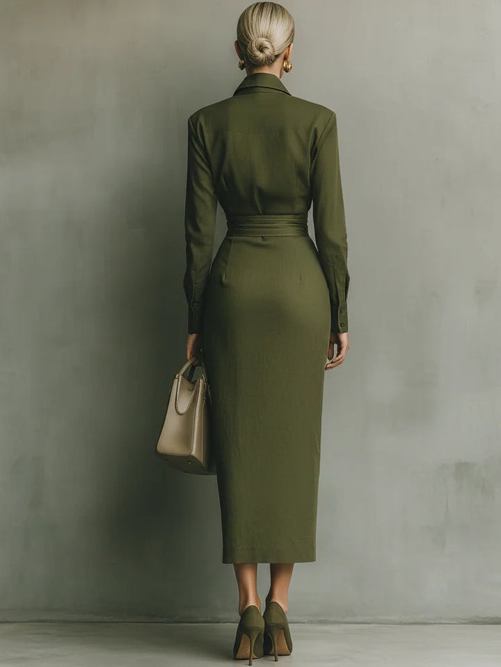 Eleonora – Abito maxi in cotone verde militare