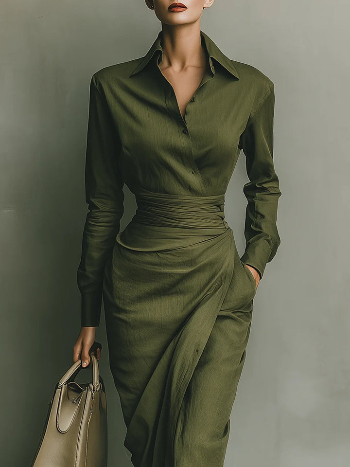 Eleonora – Abito maxi in cotone verde militare