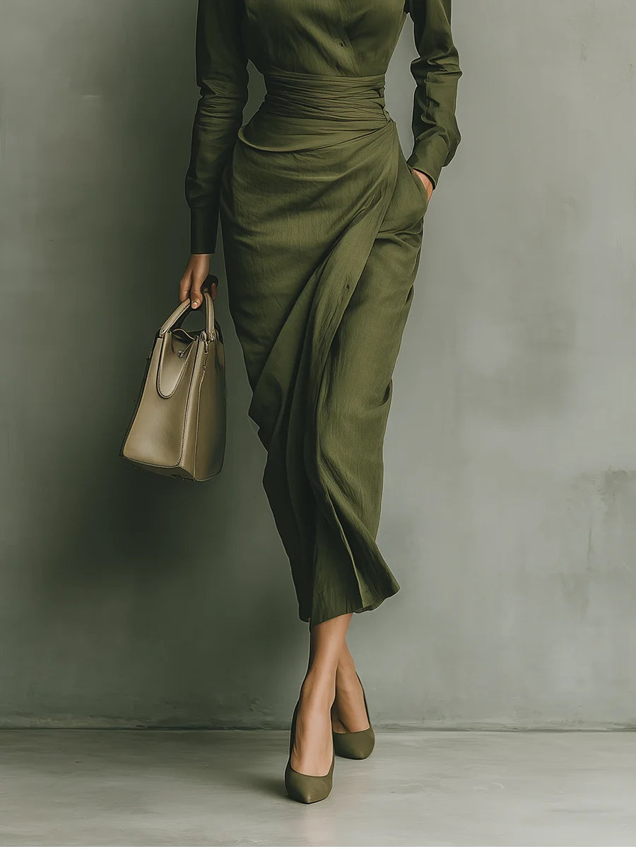 Eleonora – Abito maxi in cotone verde militare