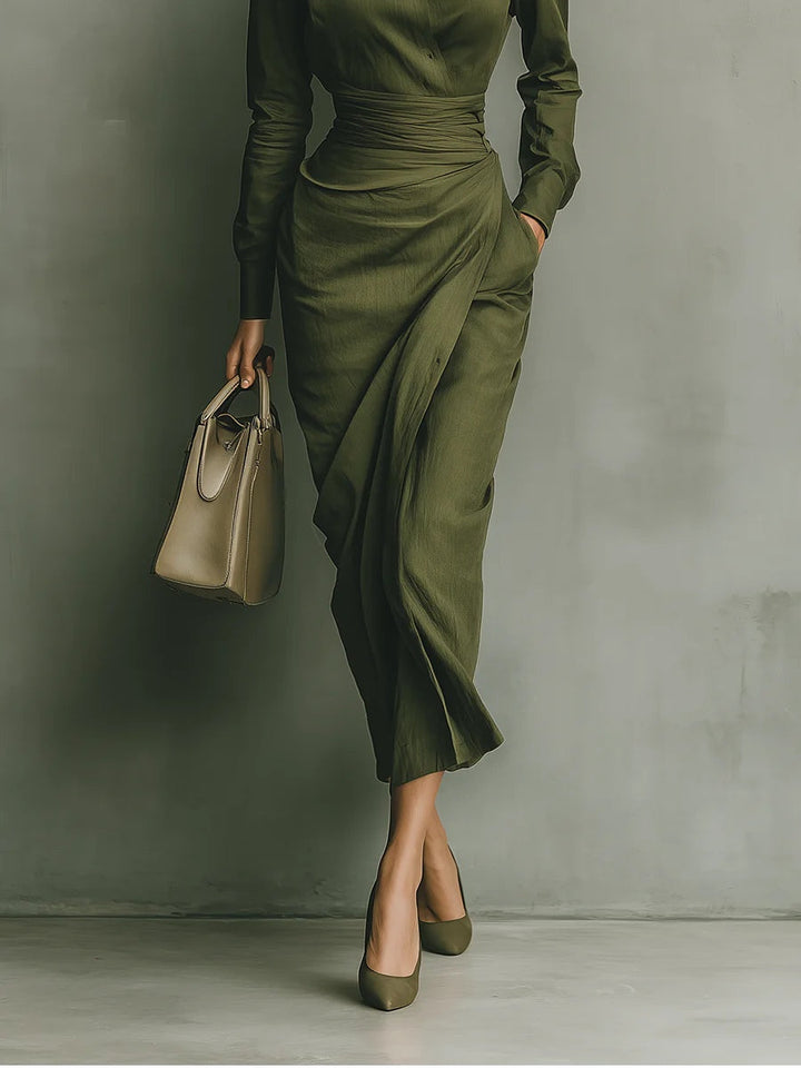 Eleonora – Abito maxi in cotone verde militare