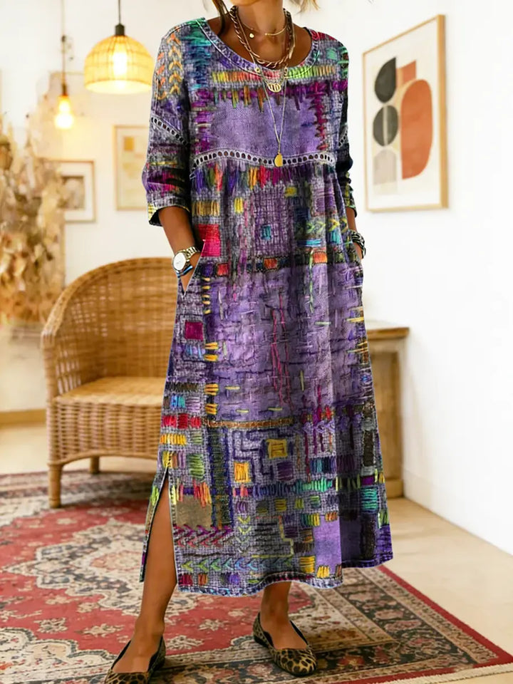 Manuela – Vestito in denim con patchwork etnico
