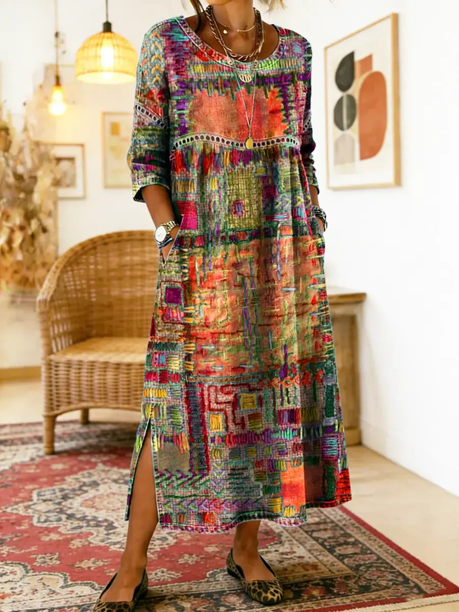 Manuela – Vestito in denim con patchwork etnico