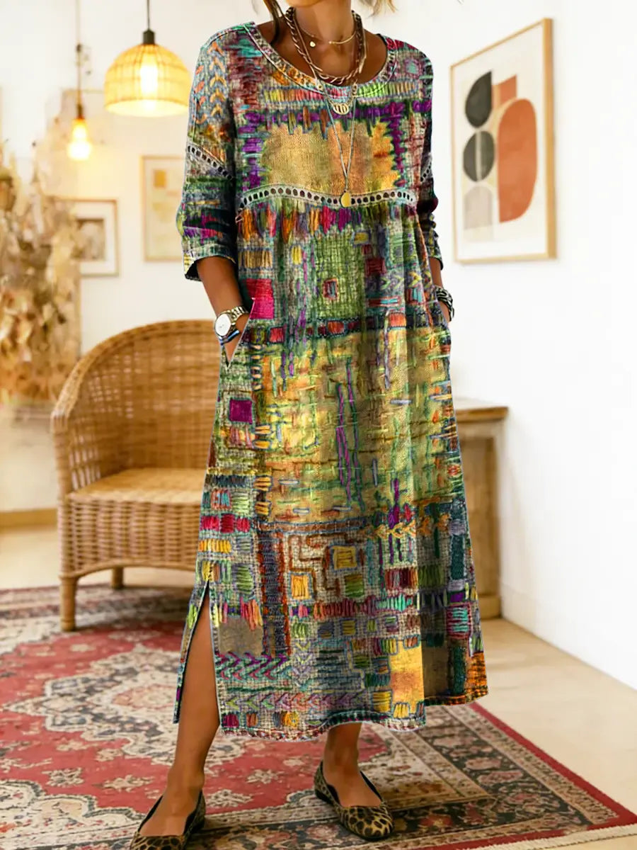Manuela – Vestito in denim con patchwork etnico