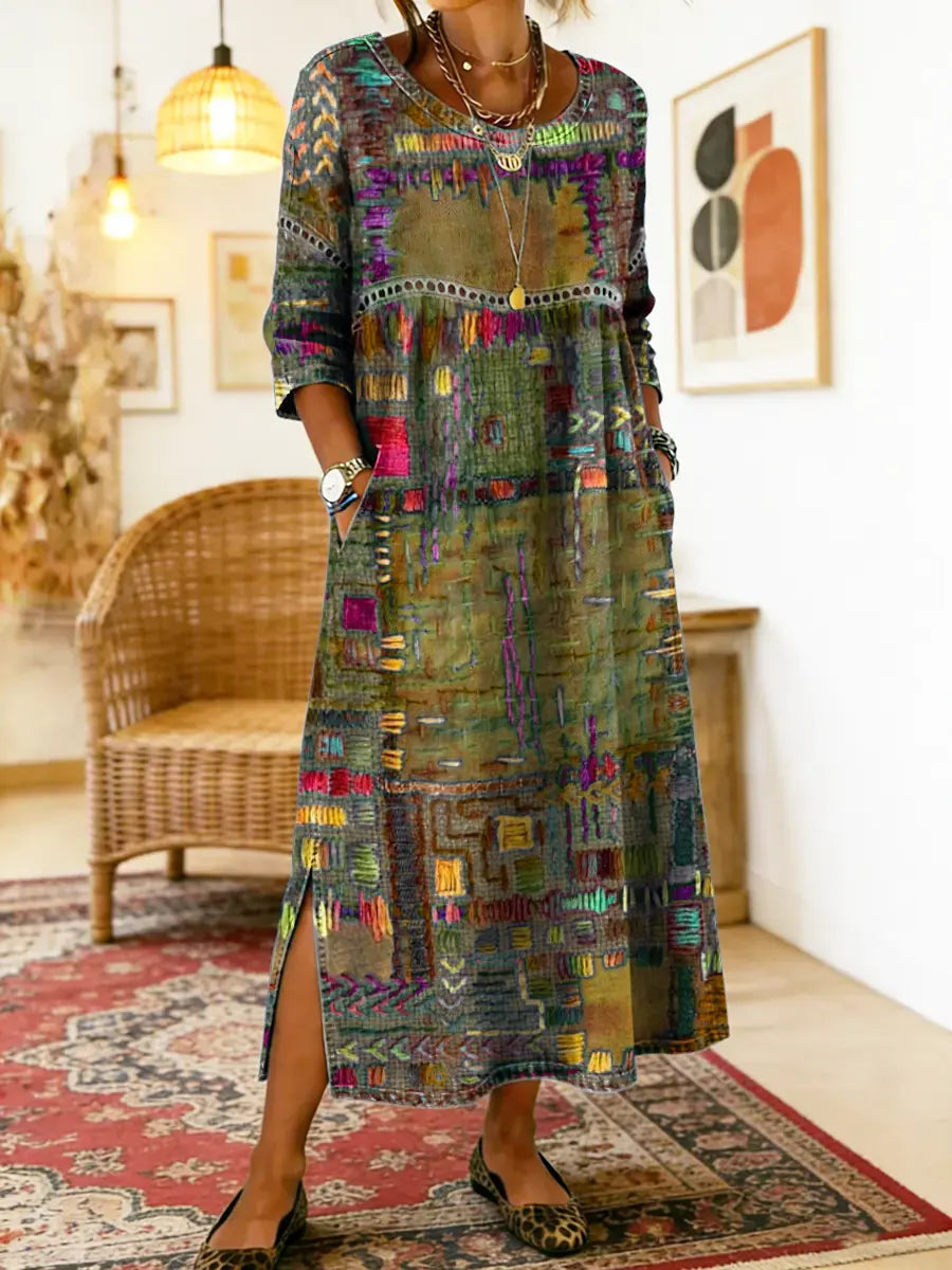 Manuela – Vestito in denim con patchwork etnico