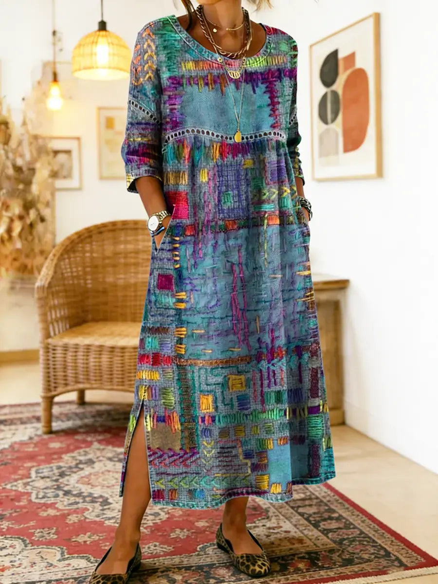 Manuela – Vestito in denim con patchwork etnico