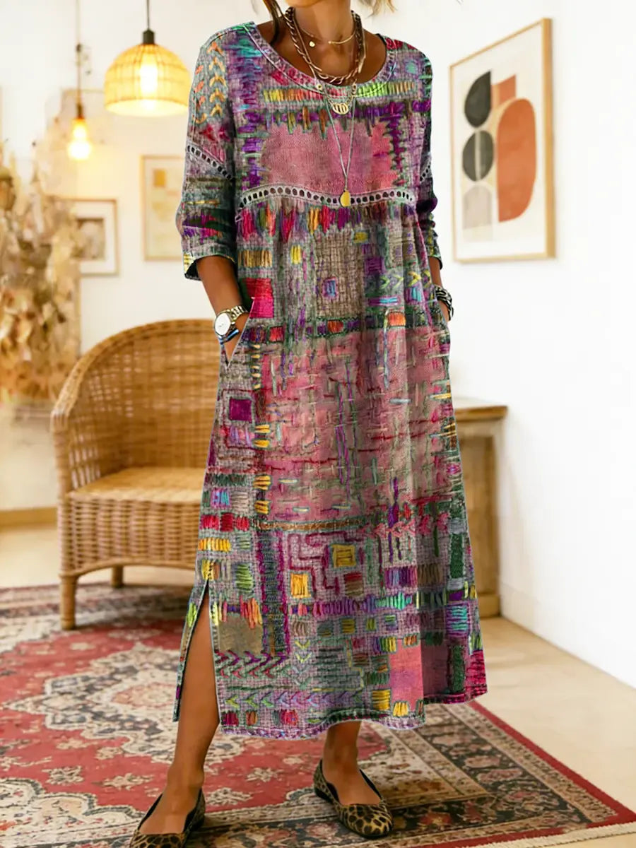 Manuela – Vestito in denim con patchwork etnico