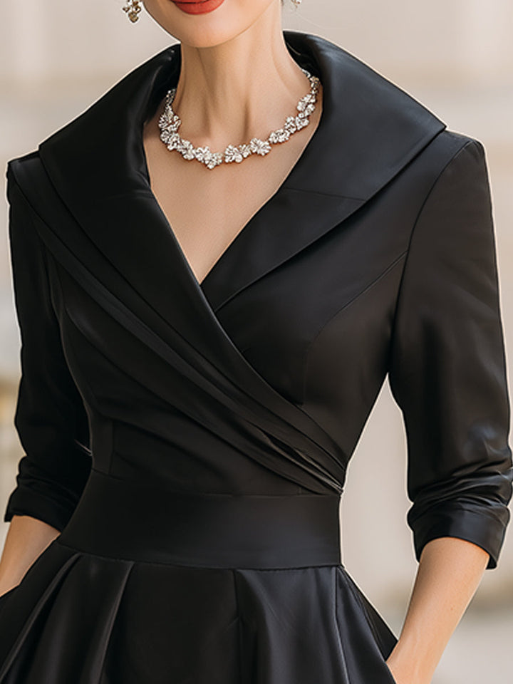 Luciana – Abito midi in satin ispirato al vintage con colletto drappeggiato
