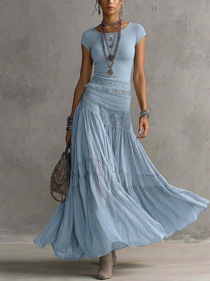 Set di T-shirt a maniche corte bohemien casual e gonna