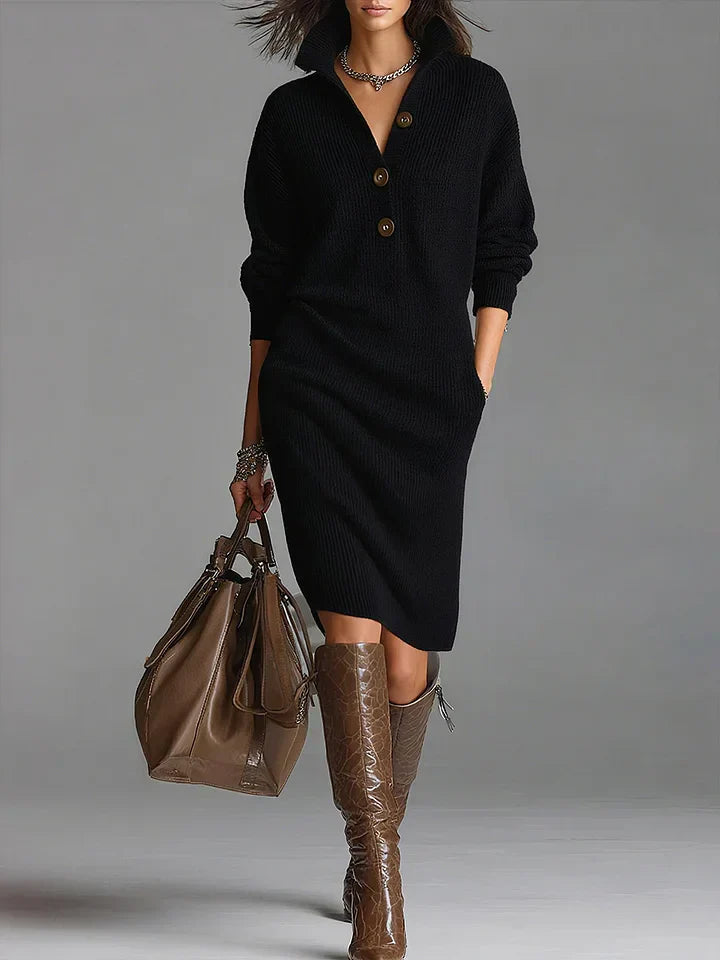 Lucia – Vestito in maglia con colletto e bottoni