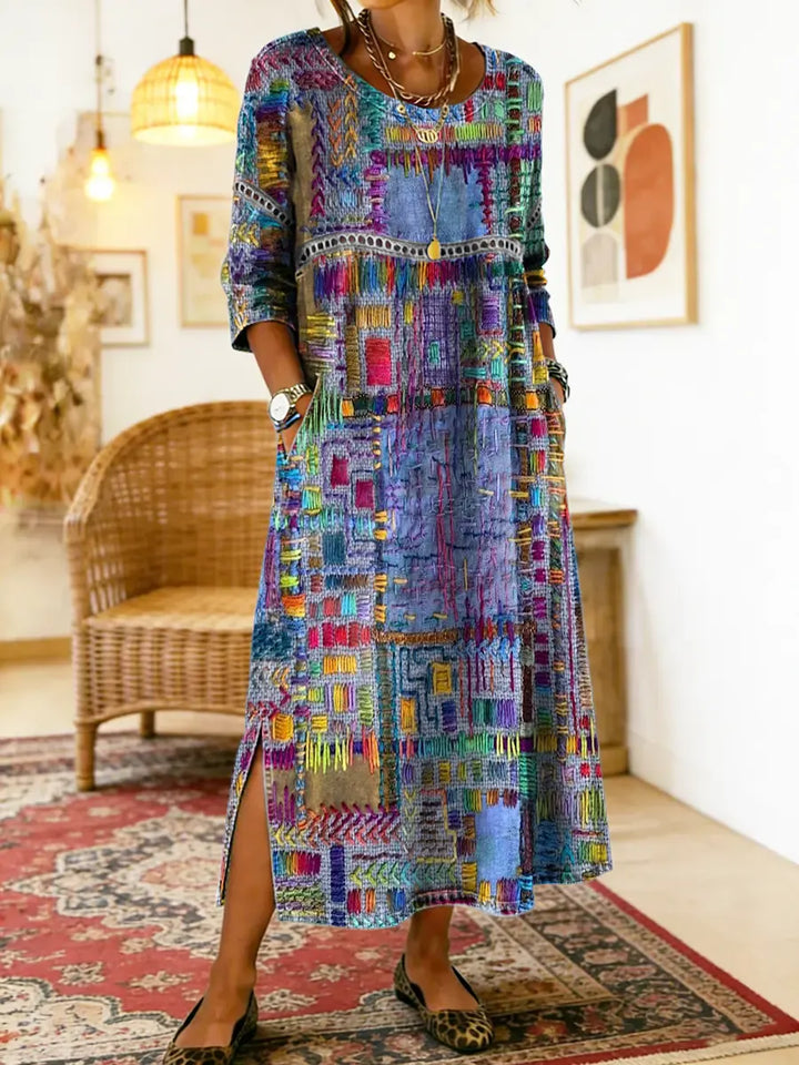 Manuela – Vestito in denim con patchwork etnico