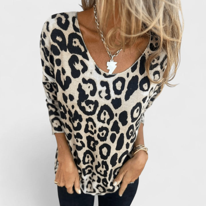 Elvéra – Top casual da donna con stampa leopardata