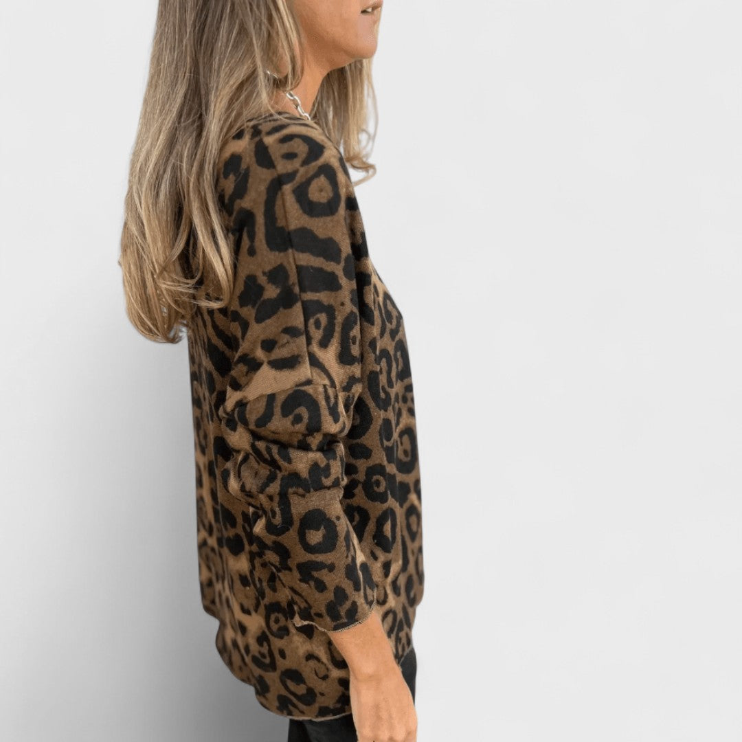 Elvéra – Top casual da donna con stampa leopardata