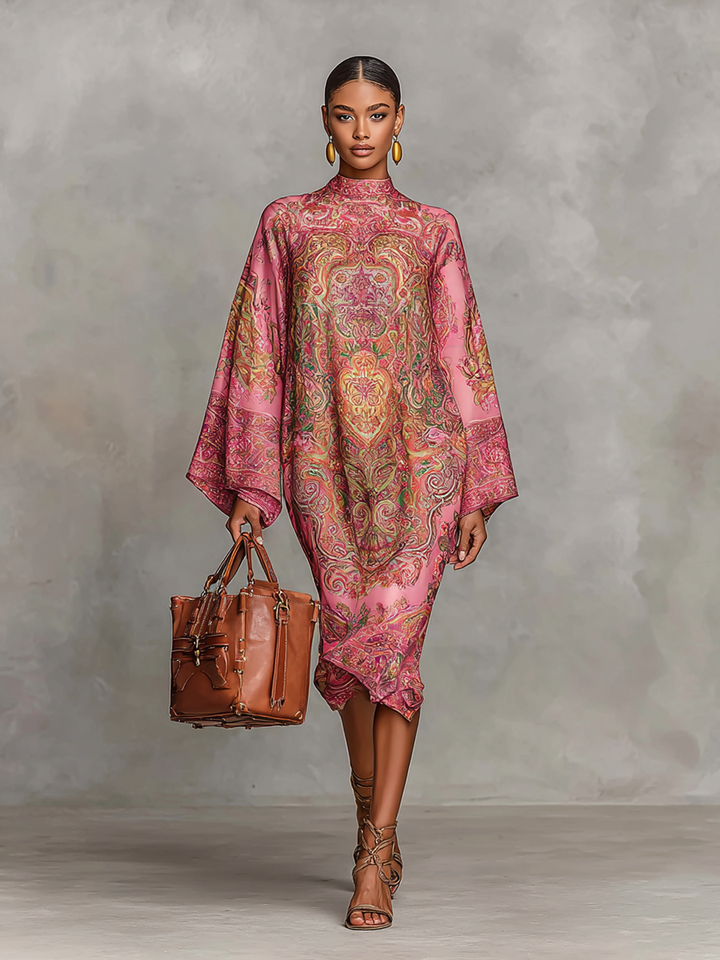 Alessandra – Abito midi loose a maniche lunghe con stampa paisley