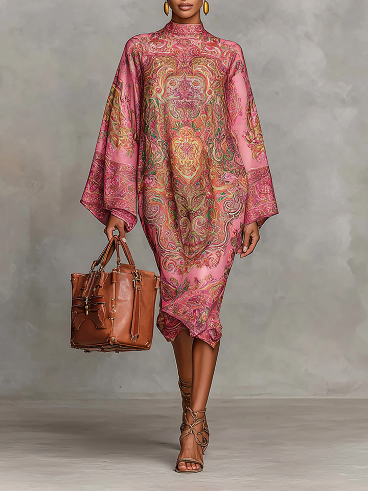 Alessandra – Abito midi loose a maniche lunghe con stampa paisley