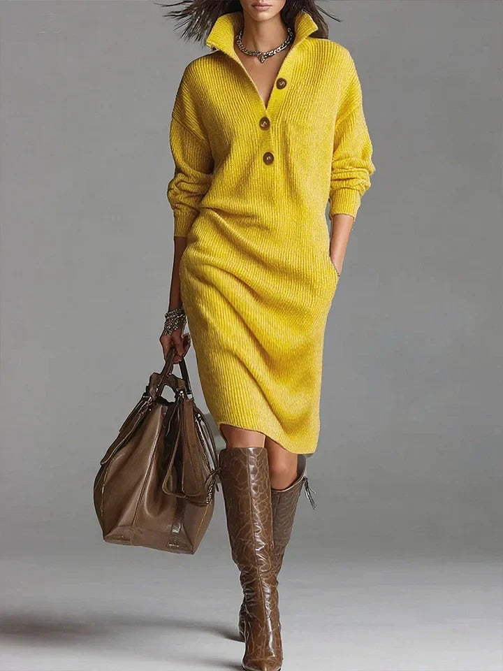 Lucia – Vestito in maglia con colletto e bottoni