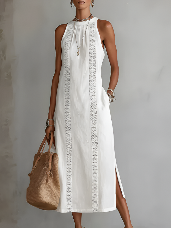 Jimena - Vestito midi in lino con colletto mao