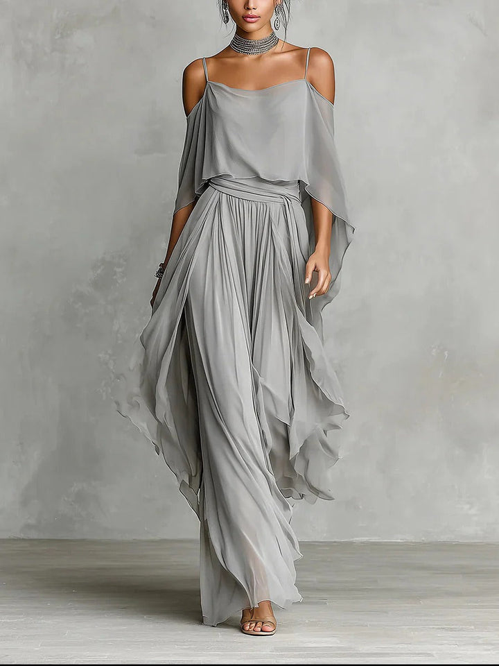 Isabela - Completo fluido grigio con top a spalline e pantaloni leggeri