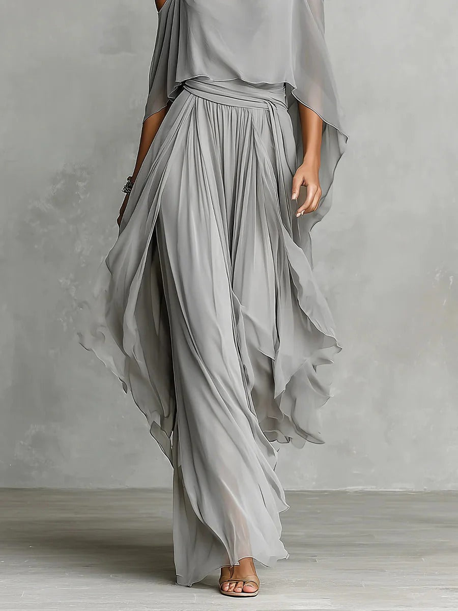 Isabela - Completo fluido grigio con top a spalline e pantaloni leggeri