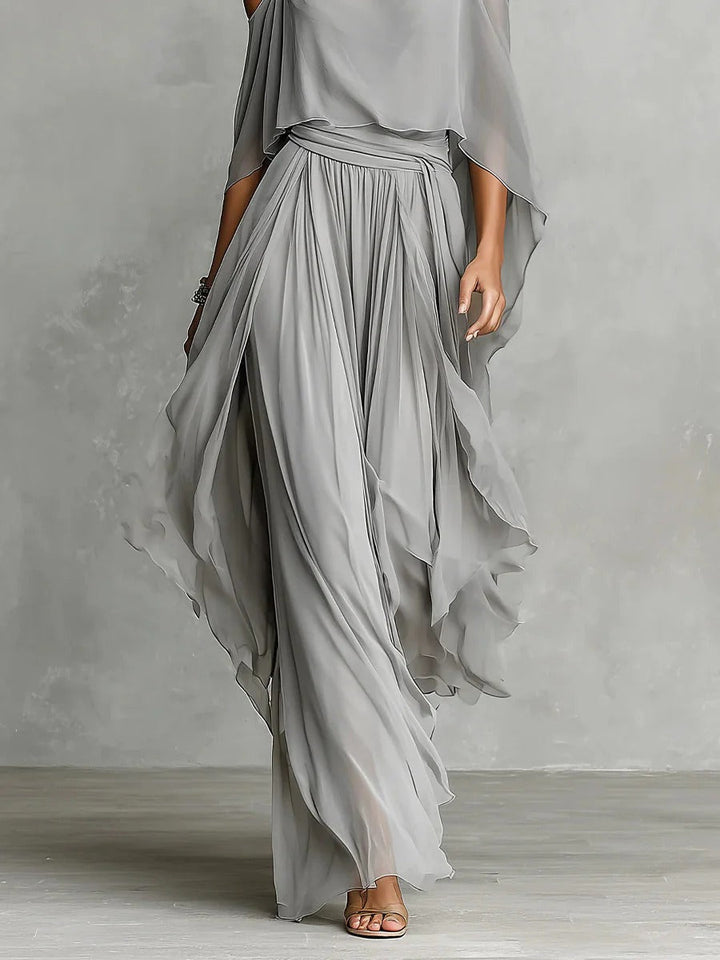 Isabela - Completo fluido grigio con top a spalline e pantaloni leggeri