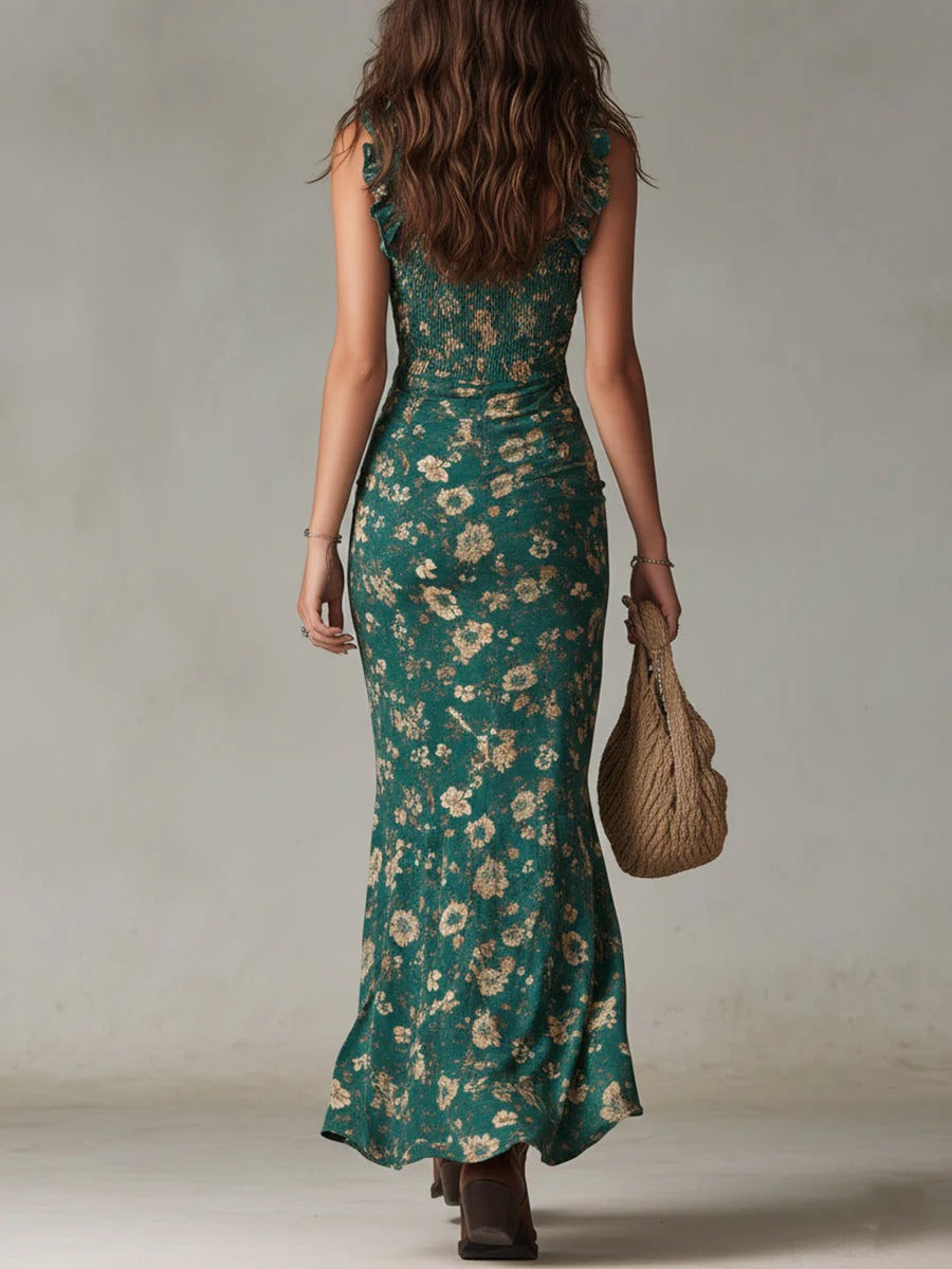 Zara – Abito maxi boho retro con maniche fluide e spacco laterale