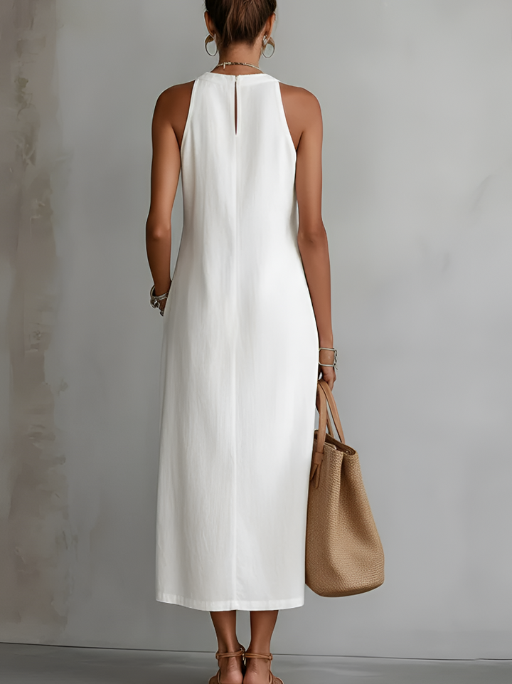 Jimena - Vestito midi in lino con colletto mao